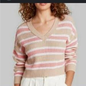 Clearance new Wild Fable Striped pink and tan v neck sweater Medium
